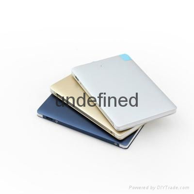 Customized Logo ultra slim credit card 3000 mah power bank build in cable 2