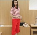 2017 New Summer Short-sleeved T-shirt Suit  Slim Round Neck Stripes Two Sets