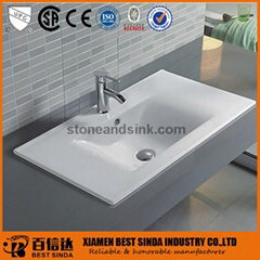 Solid surface white ceramic thin edge basin