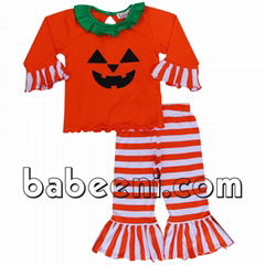 Lovely pumpkin appliqued knit set for little girl 