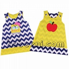 Pretty apple and schoolbus applique A-line reversible dress