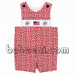 Cool Independence boy smocked shortalls with firework and US flag