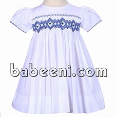 White geometric smocked dress for little