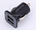 USAMS Dual-USB Car Charger Adapter For iPhone Samsung  (2.1A 12~24V