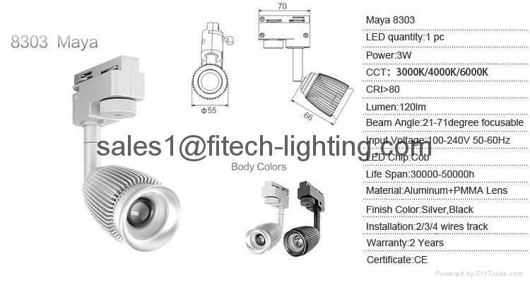 3w commercial cob led track light adjustable focusable for artwork spotlights 3