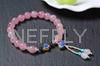 NEFFLY Natural Pink 925 Sterling Silver 8mm Indian Beaded Strands Bracelet