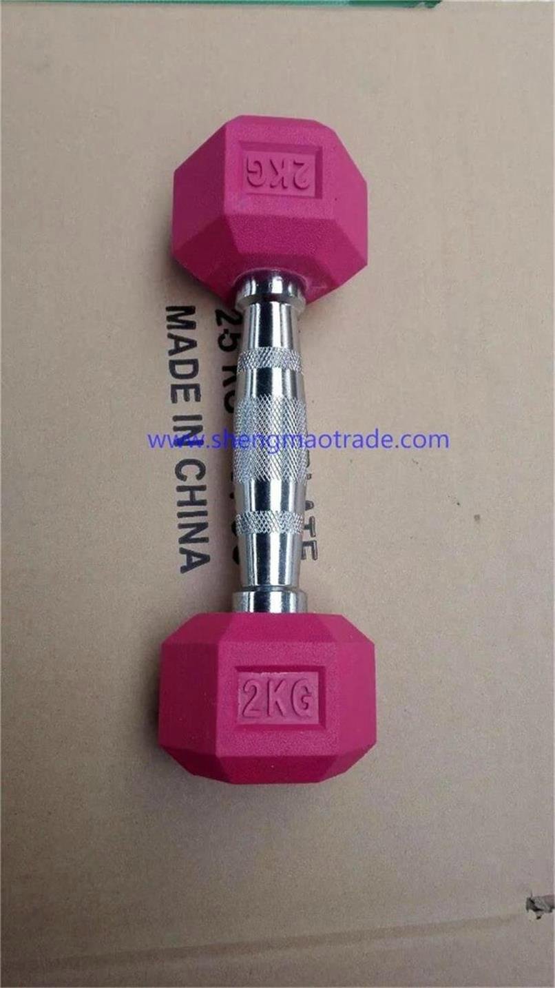 colourful hex rubber dumbbell 