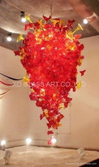 Chihuly style red hotel chandelier lighting