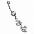 Double Heart Belly Ring Dangling 