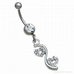 Double Heart Belly Ring Dangling