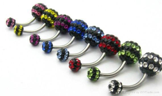 Belly piercing jewelry with rhinestone ball