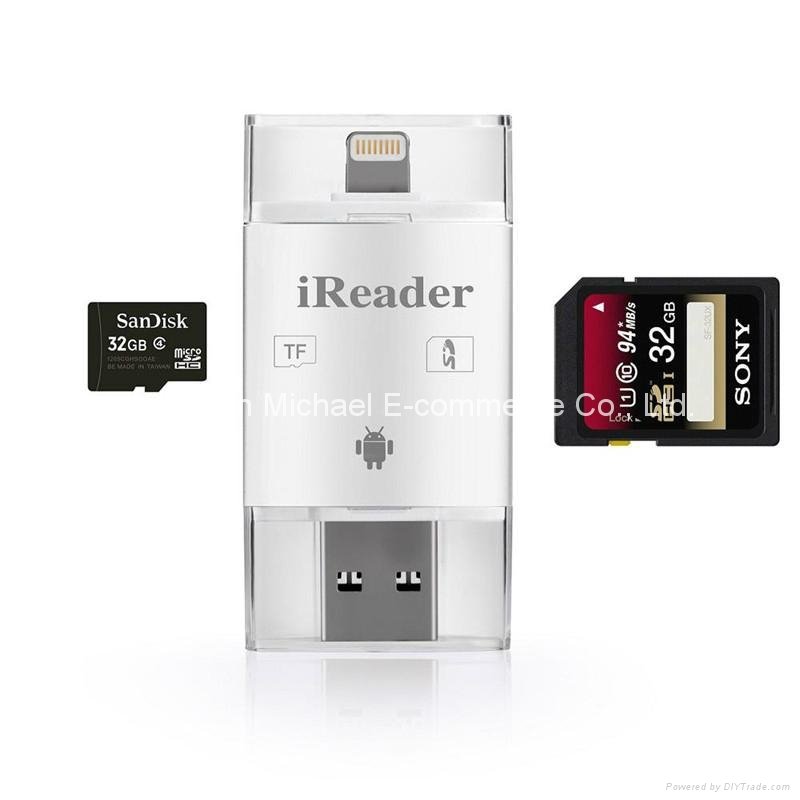iReader 3 in 1 i-Flash Drive USB Micro SD SDHC TF Card Reader Writer for iPhone  4