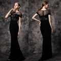 Elegant Red Lace Evening Gowns Appliques Chiffon Long Prom Dresses 3