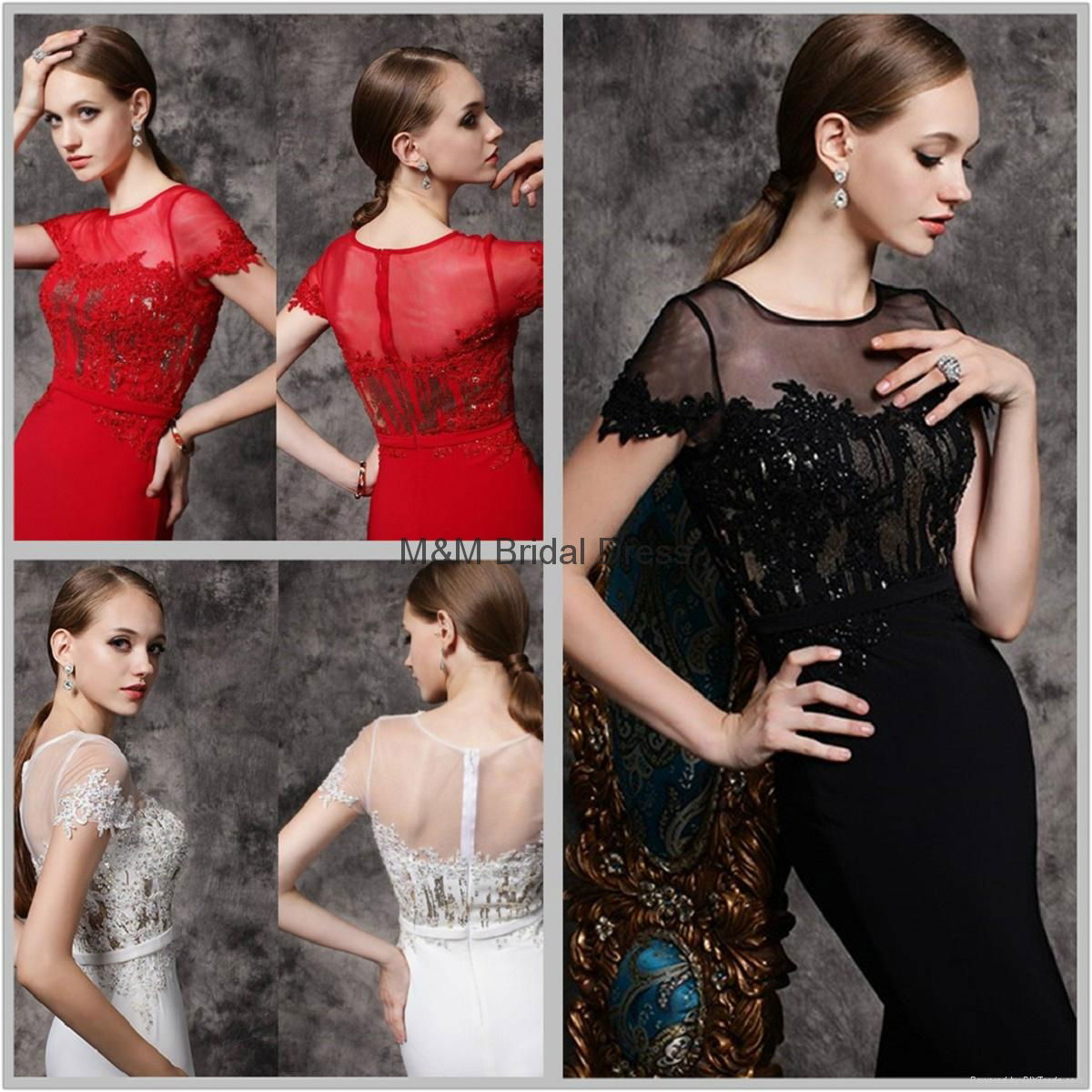 Elegant Red Lace Evening Gowns Appliques Chiffon Long Prom Dresses 5