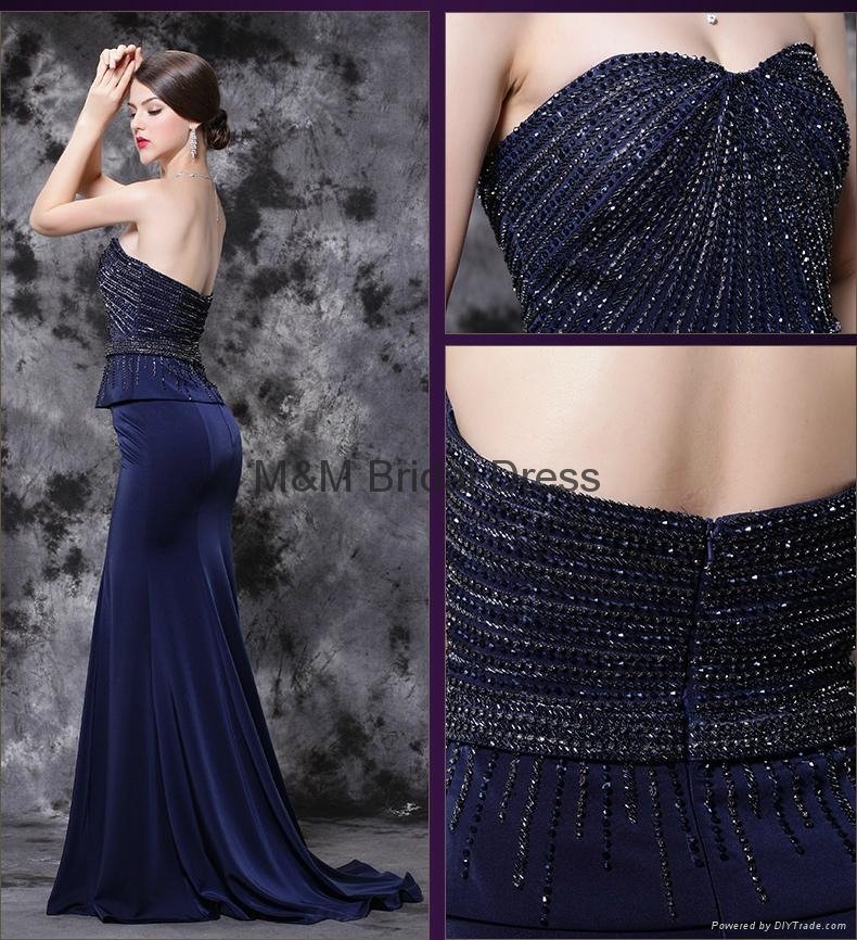 Elegant Navy Blue Lace Evening Gowns Appliques Chiffon Long Prom Dresses 5