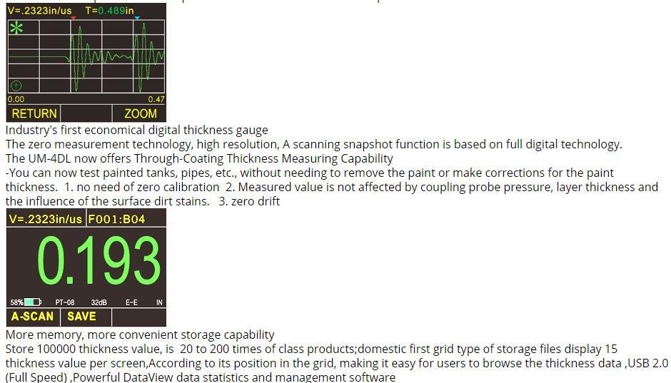 Ultrasonic Thickness Gauge UM-4DL Thru Paint & Coatings A-Scan Snapshot 5
