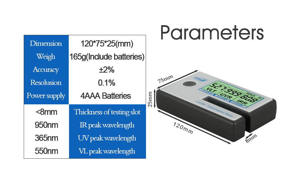 Transmission Meter solar film glass window tint VL transmittance UV IR rejection 4