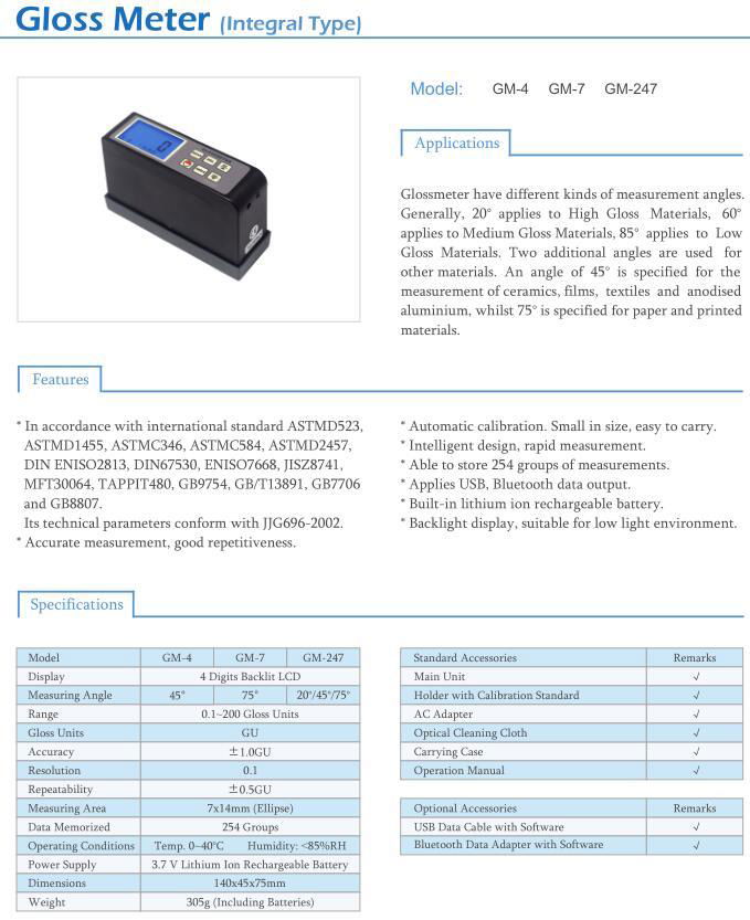 75 Degree Glossmeter GM-7 0.1-200Gu data storage Integral Type Gloss Meter 2