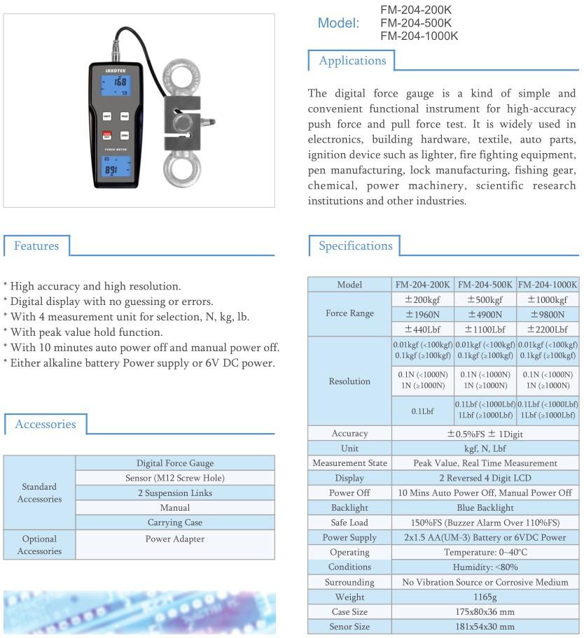 Pull and push dynamometer Tester 9800N Digital Force Gauge FM-204-1000K N,kg,lb 2