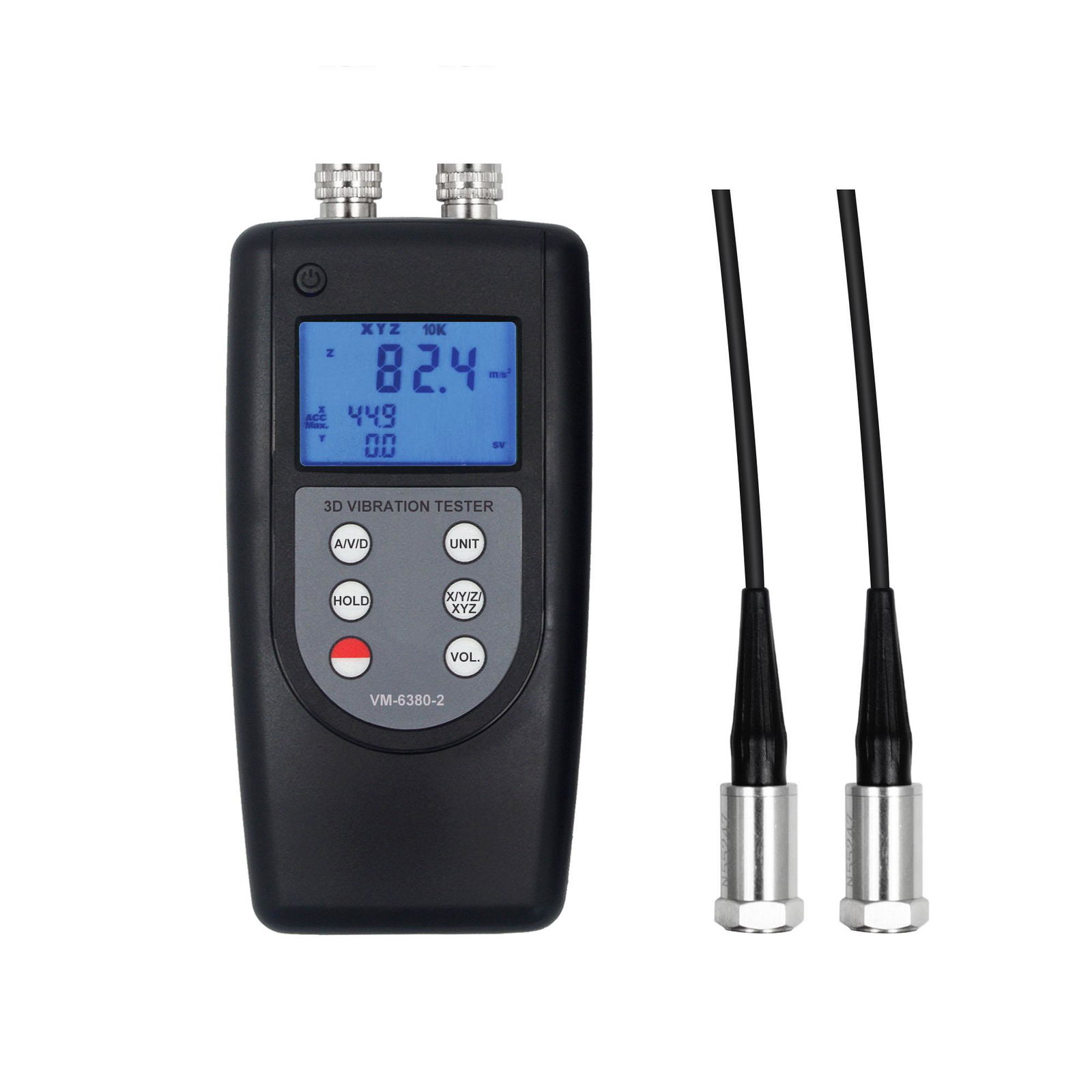 VM-6380-2 3D Vibration Meter Tester 2-Channel Transducers Sensor 10Hz~10kHz