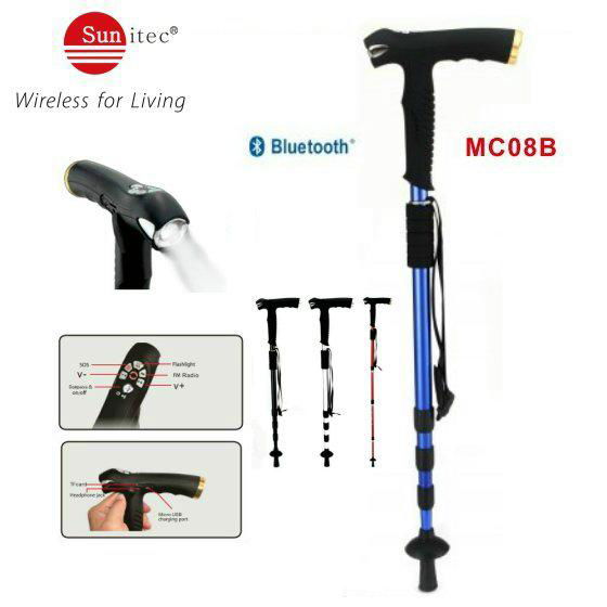 Multi functional Walking Stick Complete With LED Torch SOS FM & wireless MP3