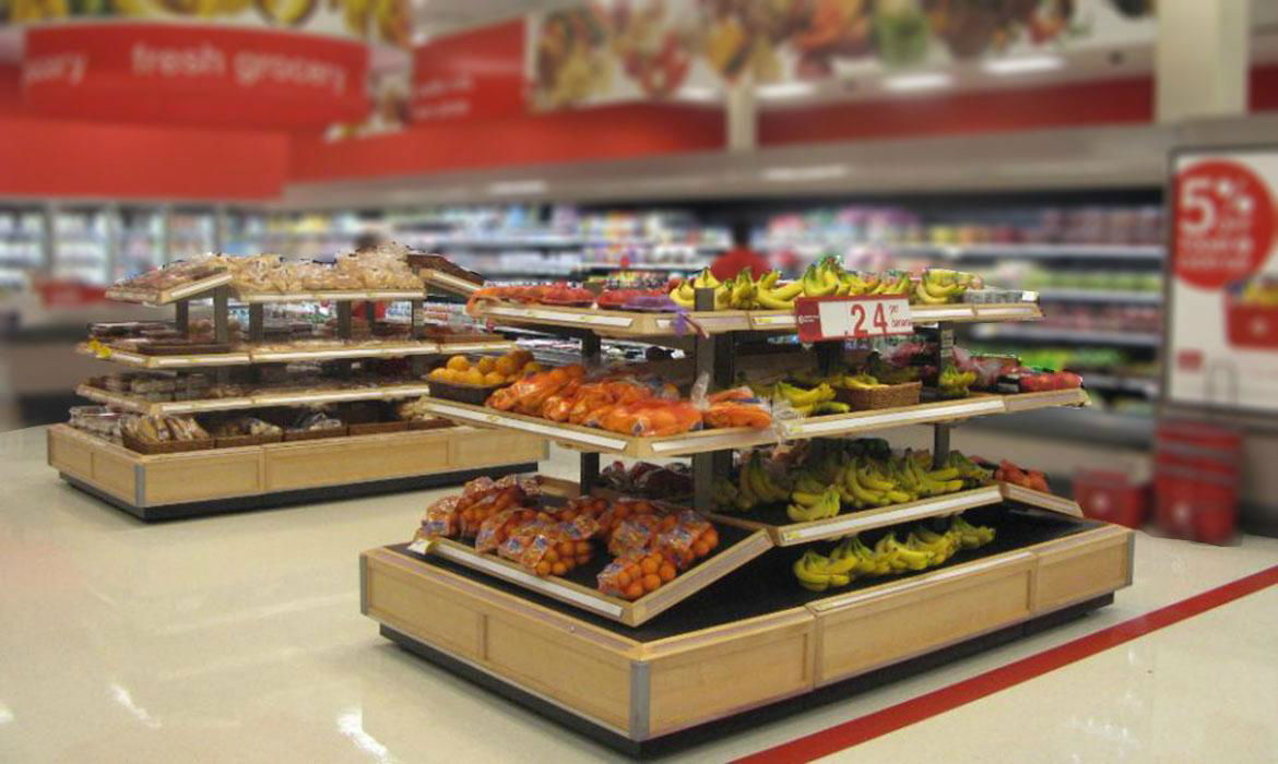 Wood Bakery Shelf Island Wood Produce Display Table