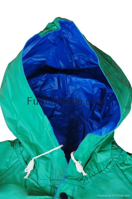 R-1057-1 GREEN AND BLUE REVERSIBLE PVC VINYL RAIN BEST WATERPROOF JACKET 4