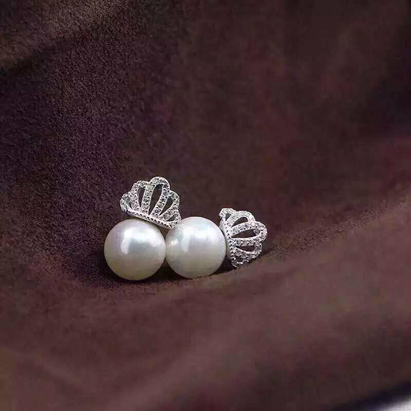 NEFFLY 2016 NEW ARRIVAL 925 SILVER CROWN PEARL Noble lady EAR STUD FREE SHIPPING 3