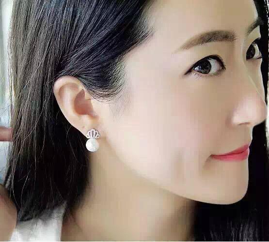 NEFFLY 2016 NEW ARRIVAL 925 SILVER CROWN PEARL Noble lady EAR STUD FREE SHIPPING 4