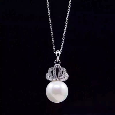 NEFFLY 2016 NEW ARRIVAL 925 SILVER CROWN PEARL Noble lady Pendant necklace FREE 