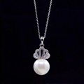 NEFFLY 2016 NEW ARRIVAL 925 SILVER CROWN PEARL Noble lady Pendant necklace FREE  2