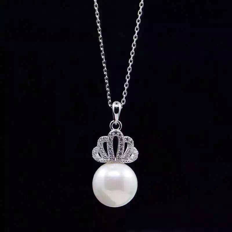 NEFFLY 2016 NEW ARRIVAL 925 SILVER CROWN PEARL Noble lady Pendant necklace FREE  3