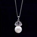 NEFFLY 2016 NEW ARRIVAL 925 SILVER CROWN PEARL Noble lady Pendant necklace FREE  3