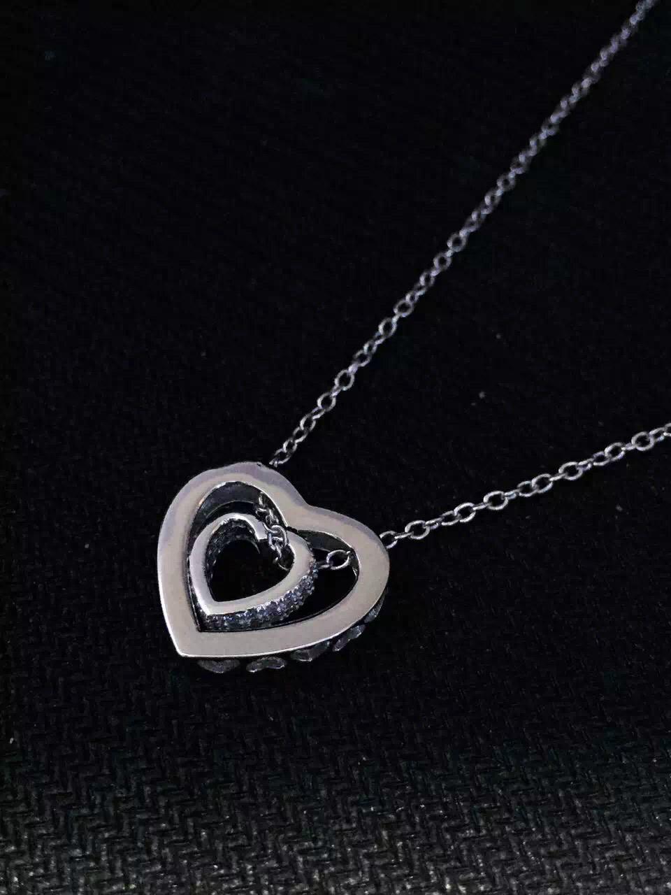 NEFFLY Pierced Heart Necklace classic 925Silver Plated Platinum FREE SHIPPING