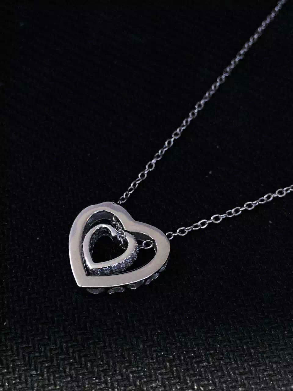 NEFFLY Pierced Heart Necklace classic 925Silver Plated Platinum FREE SHIPPING 2