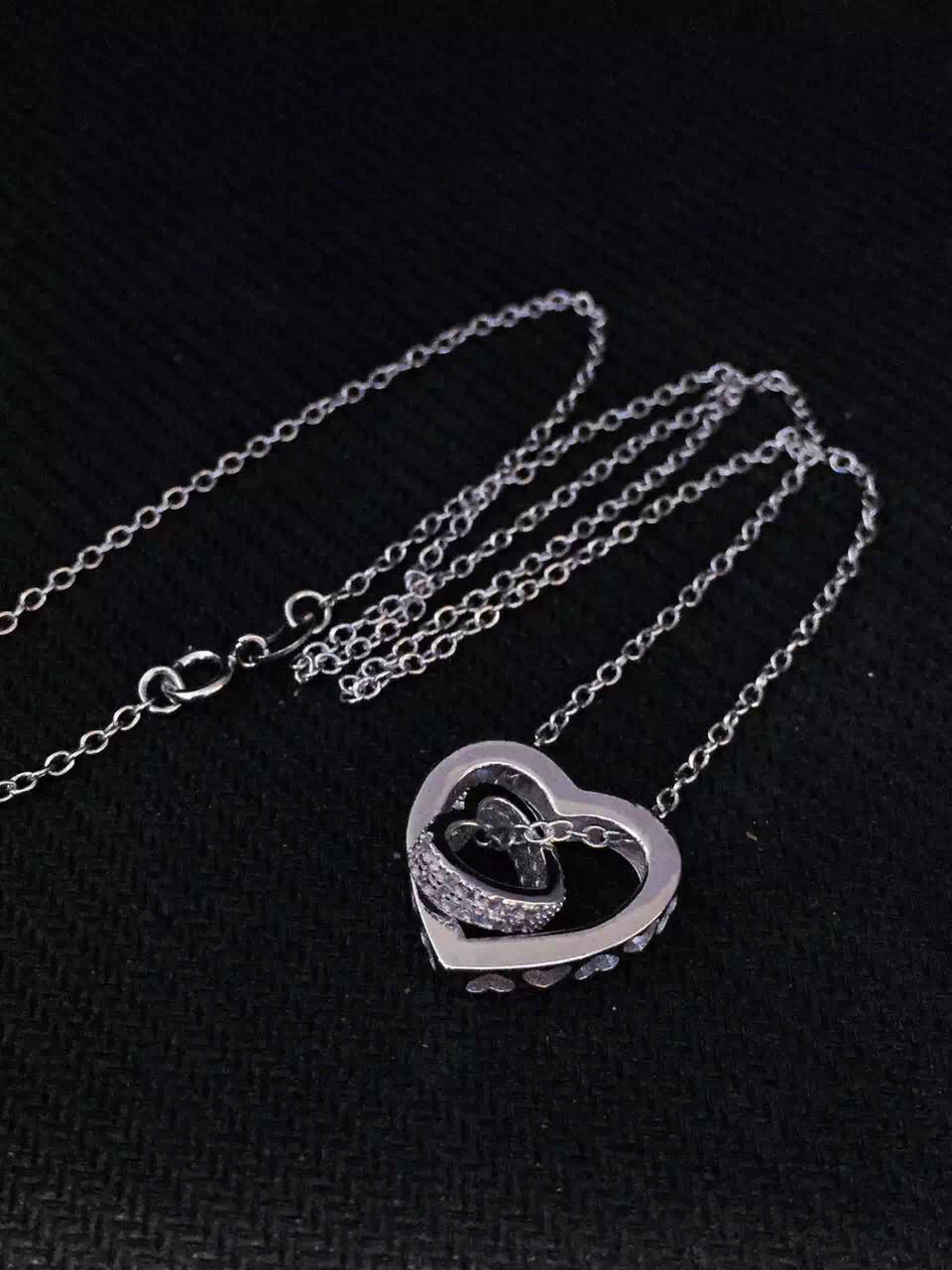 NEFFLY Pierced Heart Necklace classic 925Silver Plated Platinum FREE SHIPPING 3