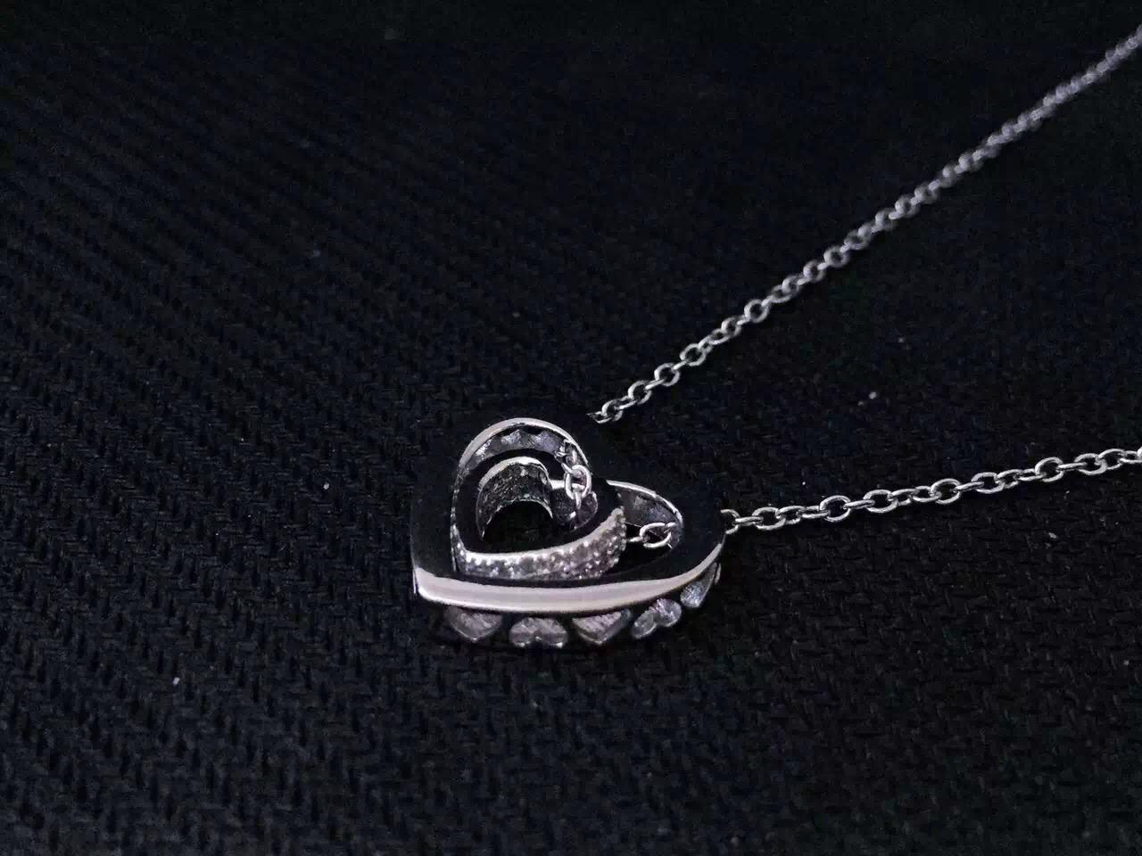 NEFFLY Pierced Heart Necklace classic 925Silver Plated Platinum FREE SHIPPING 4