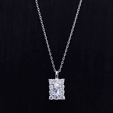 NEFFLY FREE SHIPPING fashion 925 silver Lucky square drill pendant necklace