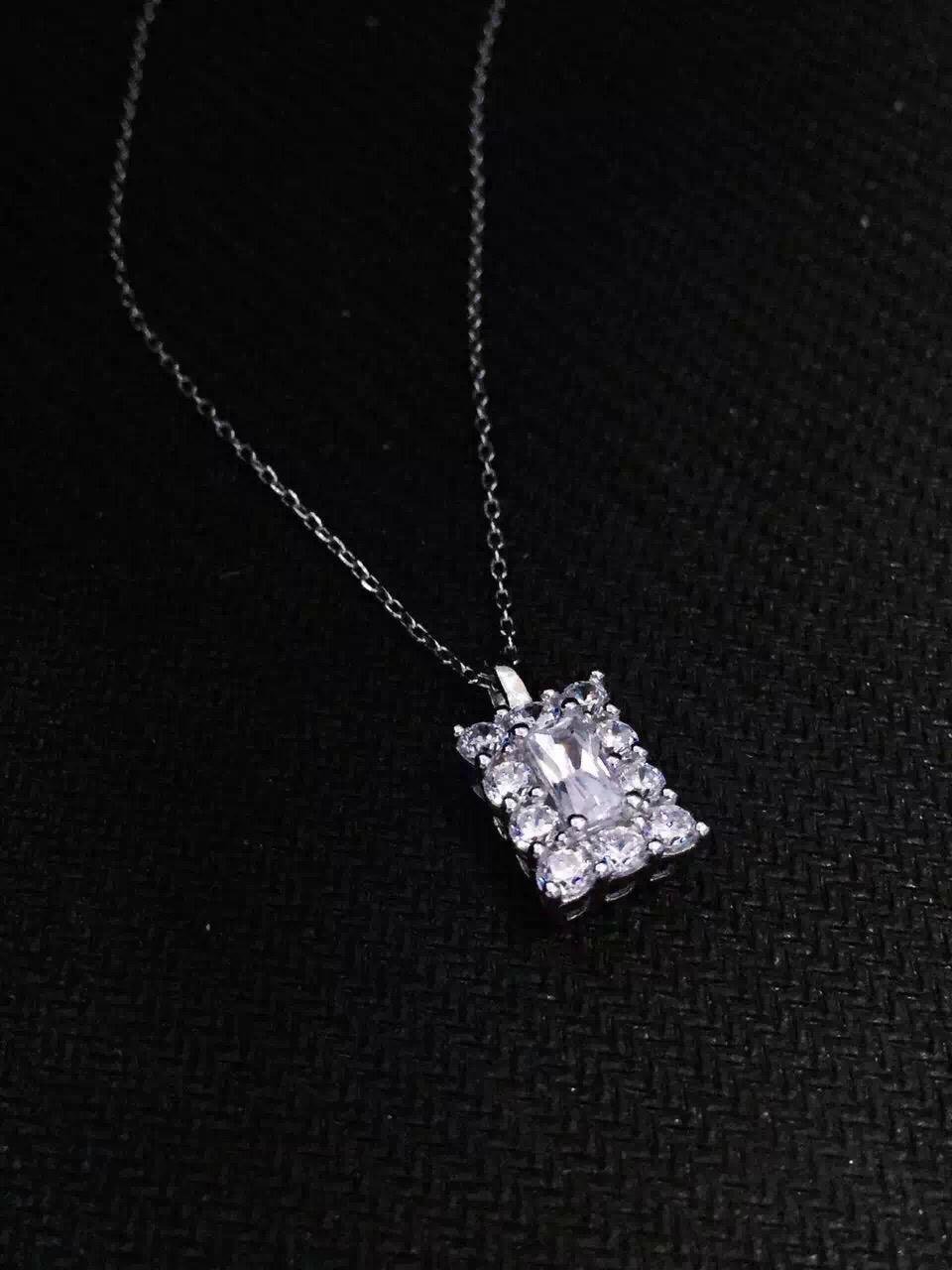 NEFFLY FREE SHIPPING fashion 925 silver Lucky square drill pendant necklace 2