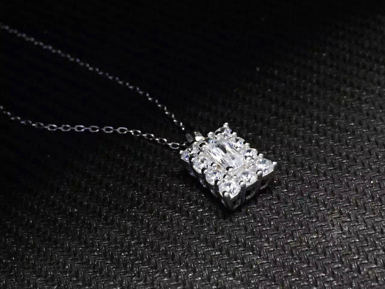 NEFFLY FREE SHIPPING fashion 925 silver Lucky square drill pendant necklace 5