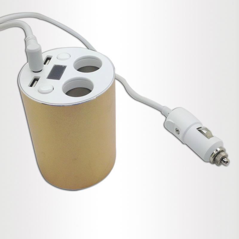  2 in 1 dual USB + ciggrett socket gold cup car charger 2