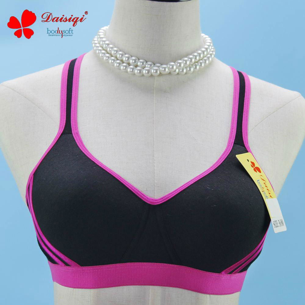 2016 New Arrivals cotton beautiful back design plain color sports bra 3