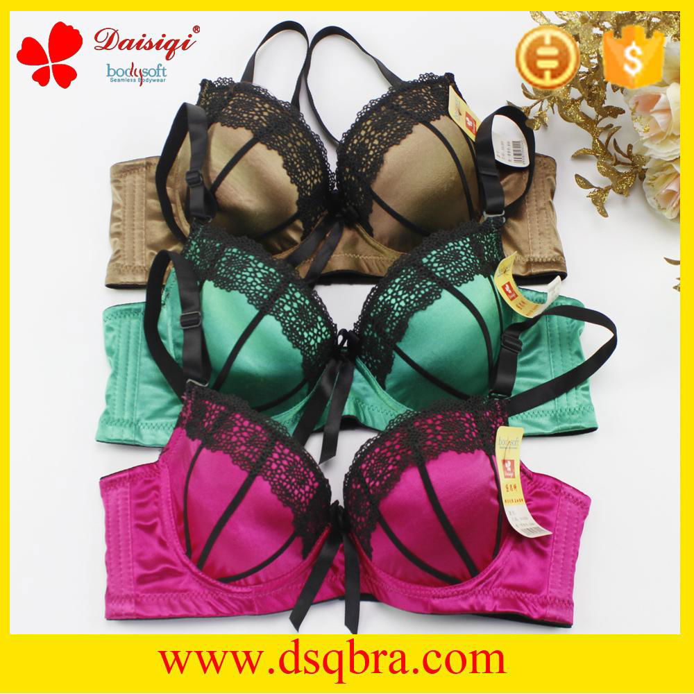 2016 Satin material bra with lace and string decoration sexy woman bra underwear