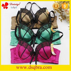 2016 Satin material bra with lace and string decoration sexy woman bra underwear