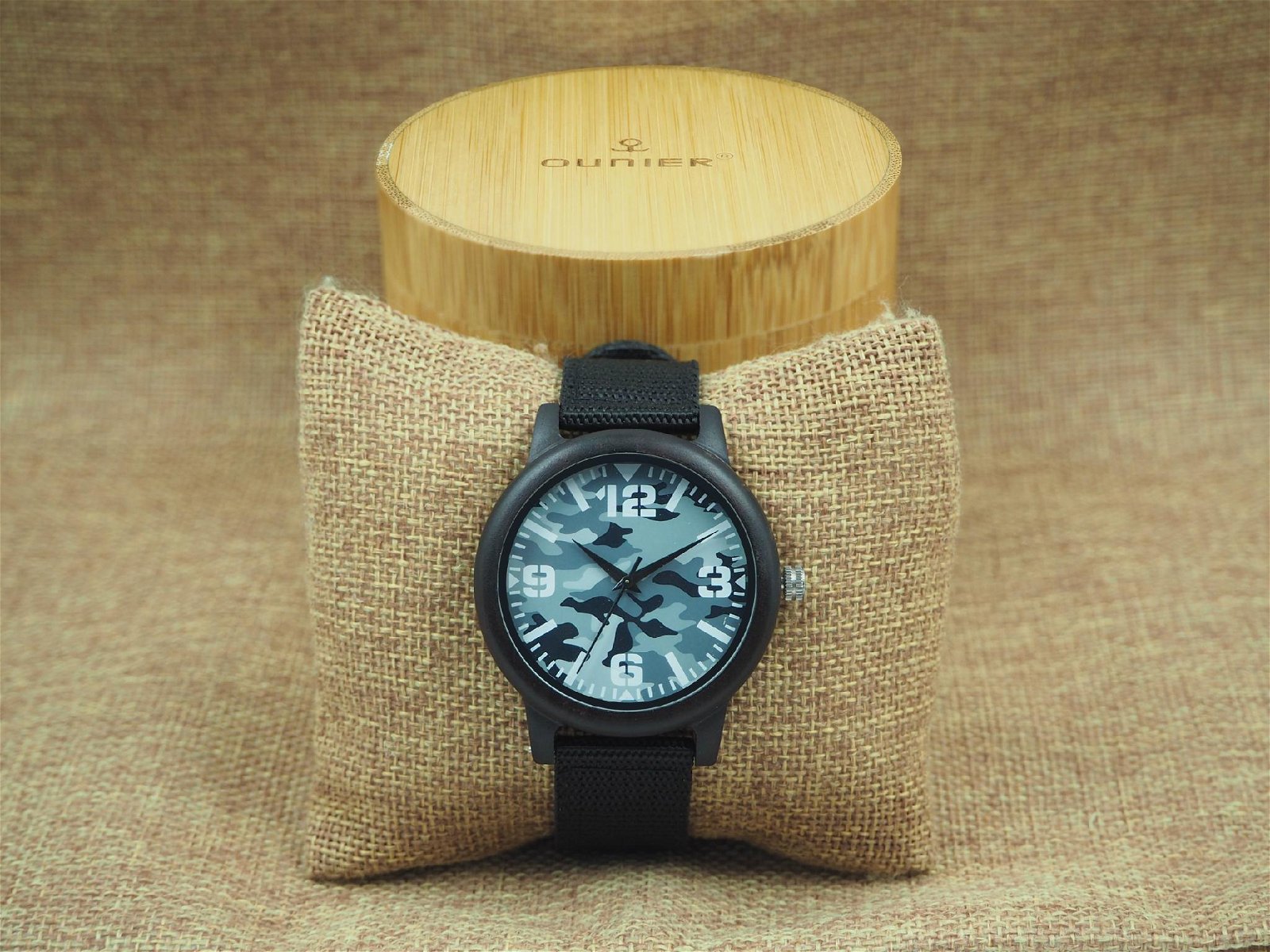 Wooden quartz wrist watches for men black leather band watch 3
