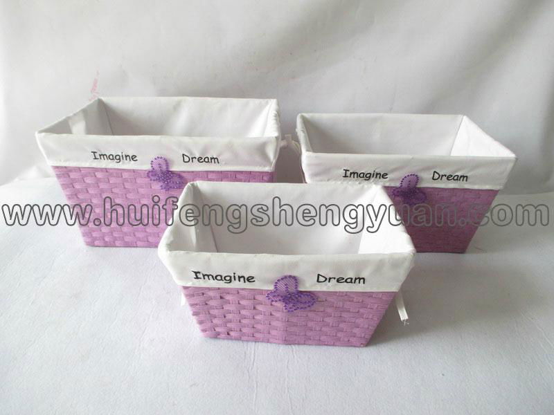 paper wicker storage basket with stitchwork fabric lining 3