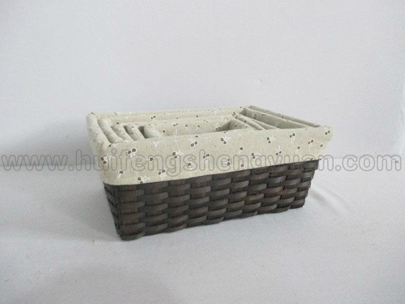 set of  5 rectangular wooden wicker storage basket with fabric lining 4