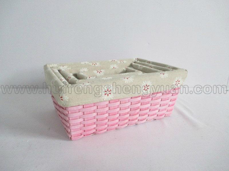 set of  5 rectangular wooden wicker storage basket with fabric lining