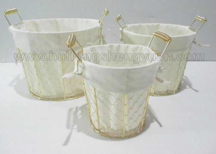 gold plated iron wire wicker storage basket with fabric lining 3