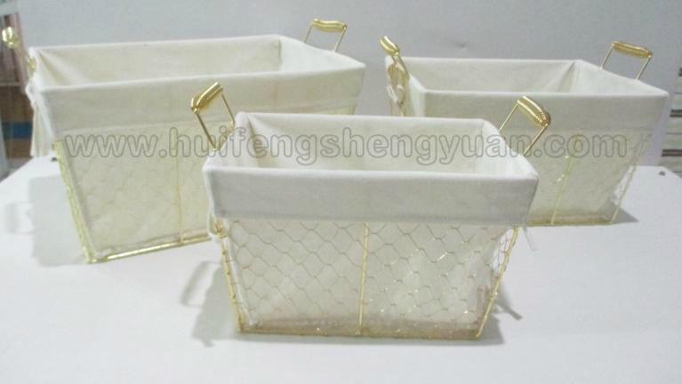 gold plated iron wire wicker storage basket with fabric lining 5